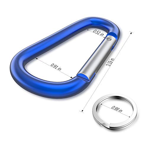 sprookber 3" Aluminum Carabiner D Ring, Caribeener Clips, Spring Snap Hook for Keychain Clip, Set of 10 - color: Blue