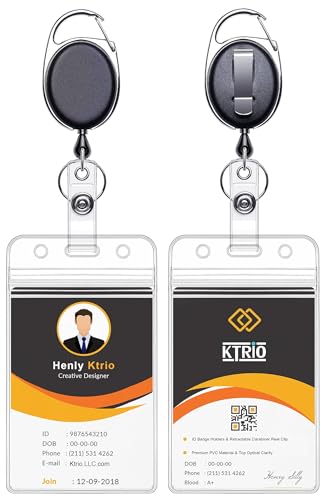KTRIO ID Badge Holder with Retractable Reel, Vertical, 2 Pack | Fits 2.5x3.4" Cards, Clear Vertical Holder, 24" Retractable Badge Reel, Metal Clip & Key Ring, 2-Pack Set - style: 2 Pcs | Vertical