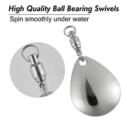 Alwonder 10 Pack Spinner Blades with Ball Bearing Swivels Tail Spinner Spinnerbait Lure Making Supplies Bass Lures Soft Lures - color: #3 Colorado Blades, Silver, 10pcs