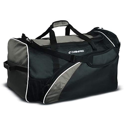 CHAMPRO Varsity Football Equipment Bag With Shoulder Carry Strap, Laundry and Helmet Bags - color: BLACK, GREY