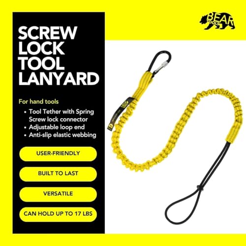 BearTOOLS Tool Lanyard with Buckle Strap – Clip Bungee Cord – Heavy Duty Screw Locking Connector – Fall Protection and Safety – Adjustable Loop End – Tough Tether – Construction - 0923YS (3 Pack) - size: 3-pack