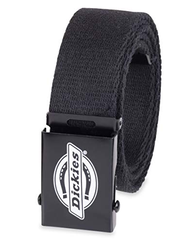 Dickies mens Fabric Web Plaque Logo Buckle Belt - Fits Up to Size 42" Waist - color: Black/White, size: One Size - Cut to Fit