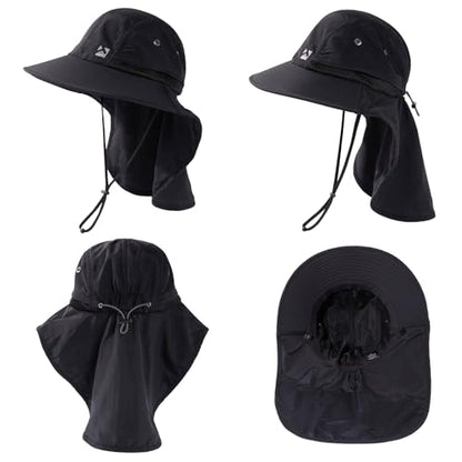 Oversized XL XXL Mens Sun Hat Big Head Neck Flap Shade Waterproof UPF50+ Wide Brim Hat Fishing Safari Hiking - color: Black, size: X-Large-XX-Large