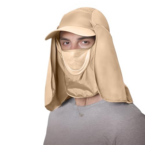 haozaikeji UPF50+ Outdoor Fishing Hat UV Protection Sun Hat Wide Brim Baseball Cap with Face Neck Flap for Women Men - color: Khaki