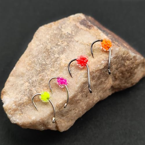 of 8 Angling Hook with Luminescent Fish Eggs Imitations and High Tensile Strength Ideal for Fast Moving Stream Fish Professional Fishing Gear