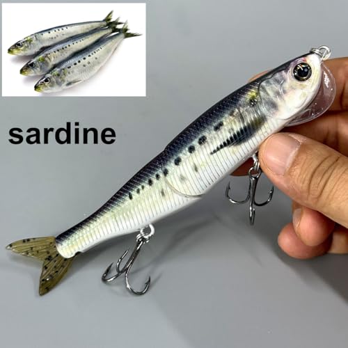 Topwater Artificial Bionic Wobbler Fishing Lure, 5.5in/1.02oz Slow Sinking Simulation Multi Jointed Hard Bait, Fishing Accessories for Freshwater & Saltwater - color: Sardine