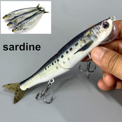 Topwater Artificial Bionic Wobbler Fishing Lure, 5.5in/1.02oz Slow Sinking Simulation Multi Jointed Hard Bait, Fishing Accessories for Freshwater & Saltwater - color: Sardine