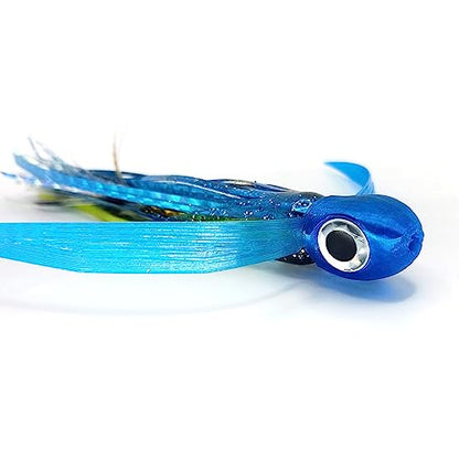 Saltwater Big Game Fishing Lure, for Offshore trolling (FlyBoy) - color: Electric Blue Yellow Stripe (Unrigged)