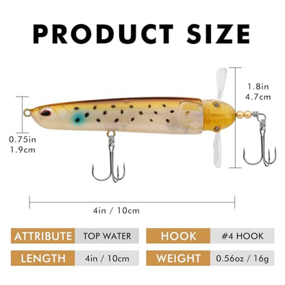 TRUSCEND Popobait Easy Catch Fishing Lures with BKK Hooks, Instant Startup, Longer Cast, Balanced Spray/Sound/Swim, Plopper Topwater Lures for Bass, Trout, Pike, Walleye, Freshwater Saltwater Fishing - color: C2-4",0.56oz