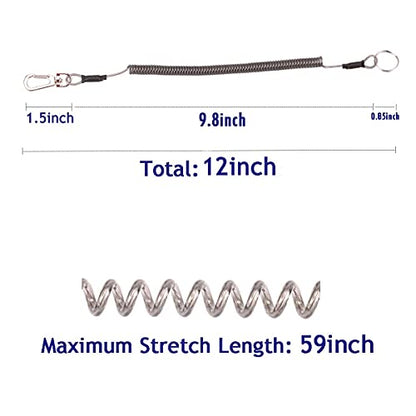 Fishing Lanyard (7Pcs) Safety Retractable Coiled Tether with Carabiner and Split Ring for Pliers, Boating, Tools(Black)
