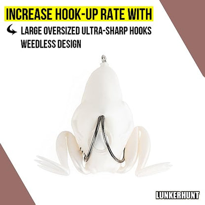 Lunkerhunt - Topwater Fishing Lures for Bass Trout Fishing | Combat Frog Lure for Big Fish | Award Winning Hollow Body Frog Fishing Bait with Weedless Hooks - color: Pearl