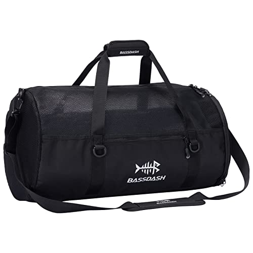 BASSDASH Mesh Duffel with Removable Shoulder Strap Wader Bag for Fishing Hunting Travel Sport Gym Beach Snorkeling FP06