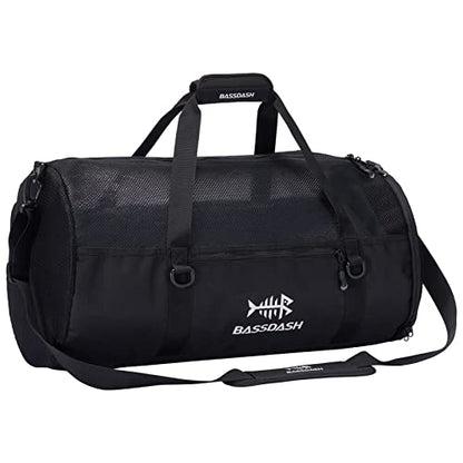 BASSDASH Mesh Duffel with Removable Shoulder Strap Wader Bag for Fishing Hunting Travel Sport Gym Beach Snorkeling FP06
