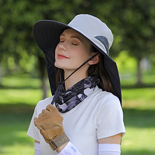 HUAMULAN Women Large Brim Sun Hat with Neck Flap, Men Quick Dry Hiking Fishing Safari Hat UPF 50+ - color: Hyp011-qianhui