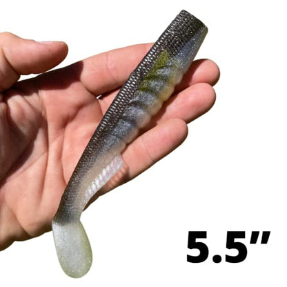 Extreme Paddle Tail Swim Baits - Soft Plastic Swimbaits, Premium Paddle Tail Swimbaits for Bass Fishing, Great Action Lifelike Saltwater Soft Swimbait Shad Lure - color: Green Pumpkin Shad, size: 5.5"
