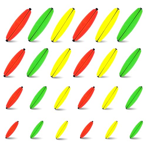 EUPHENG Peg Floats Slotted, Catfish Fishing Floats Slip Bobbers Cigar Foam Bobbers with Pipe Plug for Santee Rig Catfish Rig Fish Finder Rig - color: 24PCS-Green+Red+Yellow-(1.5"+2"+2.5"+3")