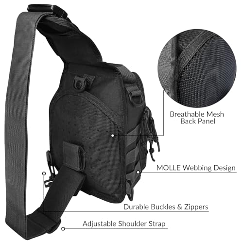 Kynzo Fishing Sling Backpack with Rod Holder, Water-Resistant Fishing Tackle Bag, Durable Shoulder Crossbody Pack for Freshwater Saltwater Fishing (A-Black) - color: A-Black