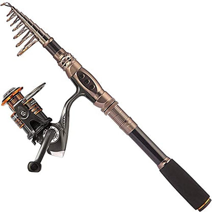 PLUSINNO Fishing Rod and Reel Combos Carbon Fiber Telescopic Fishing Pole with Reel Combo Sea Saltwater Freshwater Kit Fishing Rod Kit - color: Fishing rod+reel(No Lures&Line), size: 7.87 ft