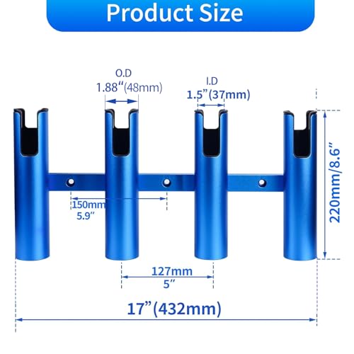 Aluminum Fishing Boat Rod Holder,3/4 Link Tube Aluminum Rod Rack, Suit Boats & Yacht ,Silver - color: Blue 4 Tube