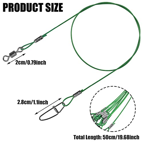 Heavy Duty Fishing Wire Rigs Leaders, 10Pcs 150LB Stainless Steel Fishing Line Leaders with Swivels Snaps Fishing Trace Lures Leader Rigging - color: Green-10pcs