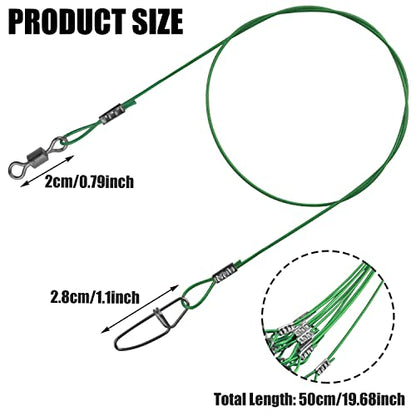 Heavy Duty Fishing Wire Rigs Leaders, 10Pcs 150LB Stainless Steel Fishing Line Leaders with Swivels Snaps Fishing Trace Lures Leader Rigging - color: Green-10pcs