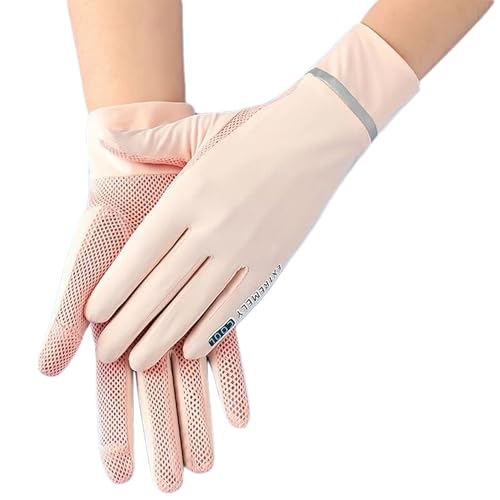 Women Sun Gloves UPF 50+ UV-Protection, Summer 2-Fingers-Flip Thin Ice-Silk Breathable Mesh Cooling Running Gloves - color: Pink