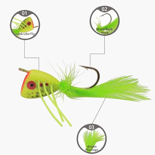 Fly Fishing Poppers,Topwater Popper Flies Bugs Lure, Dry Flies Kit for Bluegill Sunfish Bass Crappie Steelhead Flies Trout Salmon Perch for Fly Fishing Bass Panfish Bluegill Trout Salmon - color: 10pcs-high quality