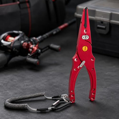 Qianly Aluminum Alloy Fishing Pliers with Cutter, Hook Removal & Split Loop Tool, Nylon Sheath Included, 300g Lightweight, Red - color: Red