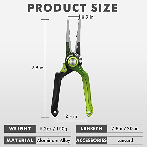 TRUSCEND Easy Use Lockable Fishing Pliers with Tungsten Carbide Cutter, Innovative Ergonomic Handy Handle, Saltwater Corrosion Resistant Teflon Coated Fishing Tool, Light Multi-Function Fishing Gear - color: D1-green