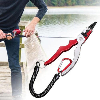 Multi-Functional Fishing Pliers – 1 Set Aluminum Alloy Fishing Pliers with Molded PVC Sheath & Steel Wire Lanyard for Outdoor Fishing, Durable & Portable Fishing Tool