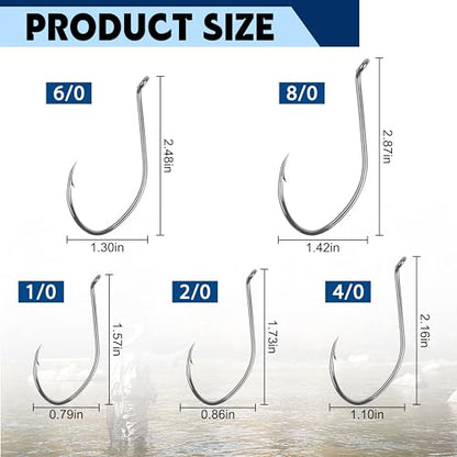 Catfish Hooks Big River Bait Hooks, 80pcs Live Cut Bait Fishing Hook Beak Offset Octopus Trotline Hook Catfishing Tackle Gear for Saltwater Freshwater Fishing - size: 2/0-80pcs