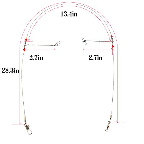 10Pcs Wire Trace Leader Rig Stainless Steel 2 Arm Fishing Rigs Tackle Lure Swivel Snaps Beads High-Strength Fishing Wire