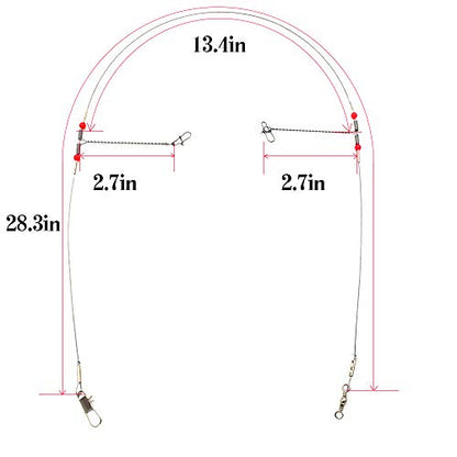 10Pcs Wire Trace Leader Rig Stainless Steel 2 Arm Fishing Rigs Tackle Lure Swivel Snaps Beads High-Strength Fishing Wire