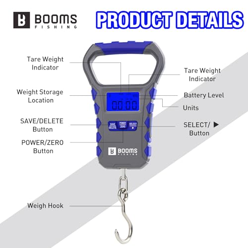 Booms Fishing Digital Fish Scale: USB Charging Fish Weigher 65lb Capacity - Waterproof Luggage Scale, LCD Display, Ergonomic Handle, Potrable Multi-use Fishing Accessories, Gray&Blue, XW50 - size: Only scale