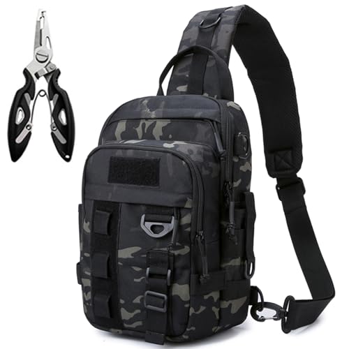 Fishing Sling Tackle Bag 5L - Fishing Tackle Storage Bags with Rod Holder for Angling Hiking Hunting Camping((GreenCamo) - color: Greencamo