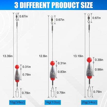 Carolina Rigs for Bass Fishing, Pre Rigged Carolina Catfish Rigs Kit Ready Tied Steel Fishing Leaders with Bullet Fishing Weights Beads for Saltwater Freshwater 3/8oz 1/2oz 3/4oz - size: 1/2oz(14g), style: 10pcs