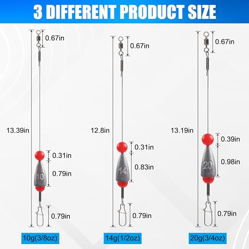 Carolina Rigs for Bass Fishing, Pre Rigged Carolina Catfish Rigs Kit Ready Tied Steel Fishing Leaders with Bullet Fishing Weights Beads for Saltwater Freshwater 3/8oz 1/2oz 3/4oz - size: 3/4oz(20g), style: 5pcs