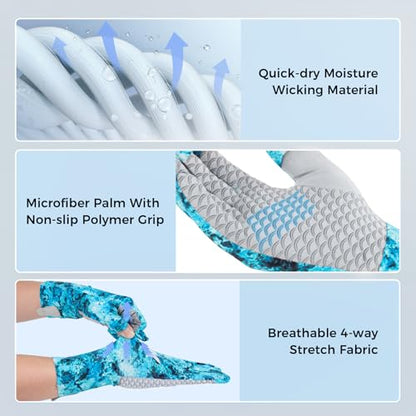 KastKing La Sal Pro Full Finger Fishing Gloves, UPF 50+ Sun Protection Gloves with Convertible Design, Ultralight Microfiber, Ultra-Soft Comfort, FrostWeave Cooling, Enhanced Grip, Four Sizes Options - color: Boulder Camo Sea Foam, size: Small-Medium