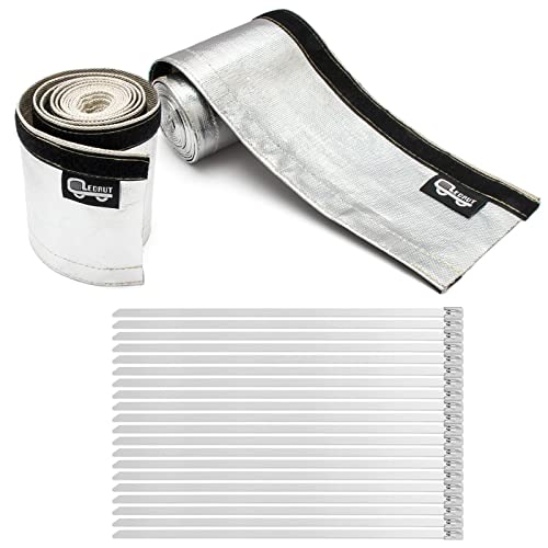 Heat Shroud Sleeve Aluminized 2 Pcs for Ultimate Heat Protection Hose Wire Shield 1-1/2''I.D. x 10FT, with 20 Pcs 7.8Inch Stainless Steel Cable Metal Zip Ties - size: 2*1-1/2''I.D. x 10FT