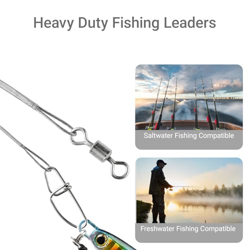Atibin High Strength Fish Leader Saltwater Line Snap Fishing Leaders Freshwater Stainless Steel Wire Leaders Lures White Nickel - size: #1 (5.9in-20lb) 50pcs