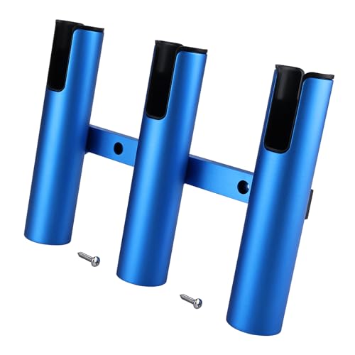 NovelBee 2pcs 3 Tube Fishing Rod Holders for Boat,Aluminium Rod Holders with Screws - color: Blue & Black