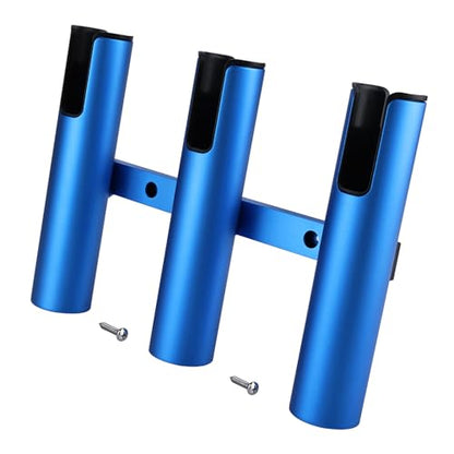 NovelBee 2pcs 3 Tube Fishing Rod Holders for Boat,Aluminium Rod Holders with Screws - color: Blue & Black