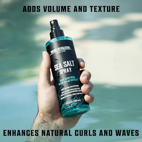 Viking Revolution Sea Salt Spray for Men - Hair Texturizing Spray with Kelp, Aloe Vera and Red Algae Extract - Surf Sprays to Add Volume and Texture for Men and Women Beach Hair - 8.8oz - size: 8.8 Fl Oz (Pack of 1), style: Sea Salt Spray