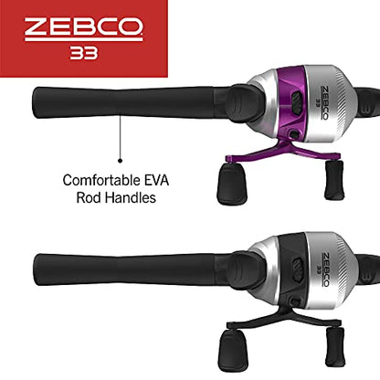 Zebco 33 Spincast Reel and 2-Piece Fishing Rod Combo, 5-Foot 6-Inch Durable Fiberglass Rod, Quickset Anti-Reverse Fishing Reel with Bite Alert