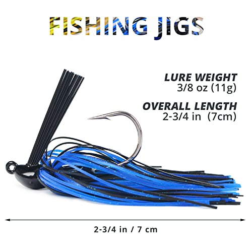 Fishing Jig with Weed Guard, 3/8 oz, Pack of 6 | Silicone Skirt, Multi-Color Fishing Lures for Bass, Walleye, Perch