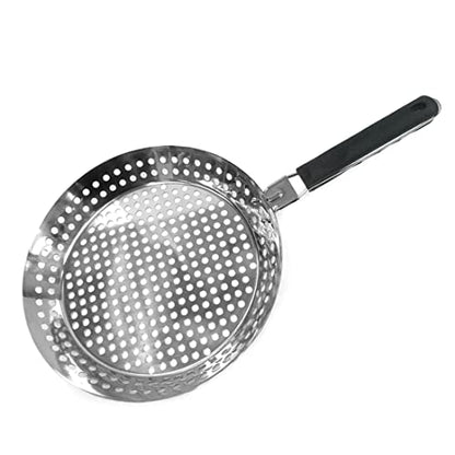 12" Stainless Steel Grill Skillet & Deep Fryer Strainer Basket with Removable Handle - BBQ Grill Pan for Seafood & Vegetables - Outdoor Camping & Backpacking Grilling Accessory by Mr. Bar-B-Q 06753Y - size: 11.99x12 Inch