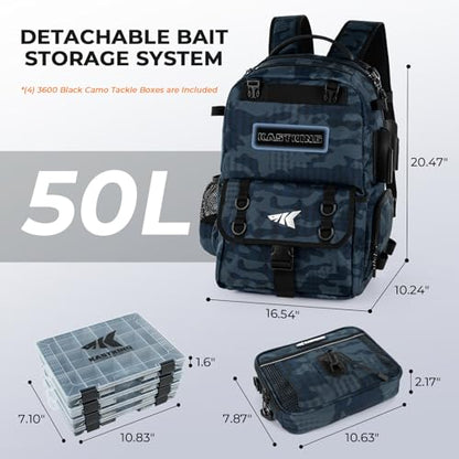 KastKing BaitSpace Fishing Tackle Backpack with Removable Bait Binder,2 Rod Holders Storage Fishing Gear and Equipment - color: C: Blue Camo, size: With (4) 3600 tackle boxes