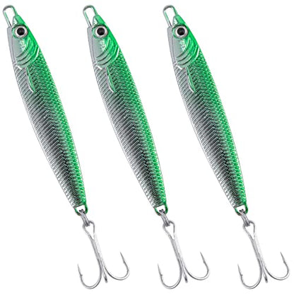 Dr.Fish Fishing Jigs Jigging Spoon Saltwater Fishing Lure Casting Metal Spoon Surf Fishing Mackerel Striper Lures Stinger Bluefish Vertical Diamond Jig - color: Green, size: 1oz-3 Pieces