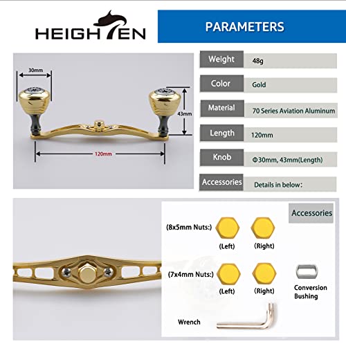 HEIGHTEN 120mm Fishing Reel Handle for Shimano Daiwa Abu Garcia Penn Kastking Lew's Baitcasting Reel Power Crank Accessory (120mm Handle 30mm Knob - Gold & Silver) (0546) - color: 120mm Handle 30mm Knob - Gold & Silver