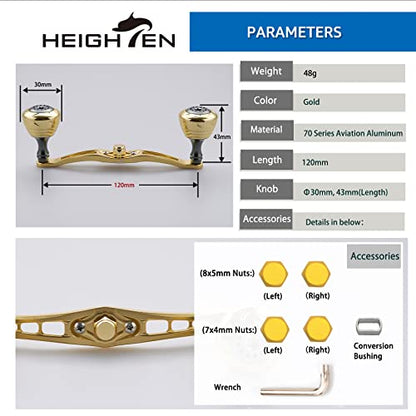 HEIGHTEN 120mm Fishing Reel Handle for Shimano Daiwa Abu Garcia Penn Kastking Lew's Baitcasting Reel Power Crank Accessory (120mm Handle 30mm Knob - Gold & Silver) (0546) - color: 120mm Handle 30mm Knob - Gold & Silver